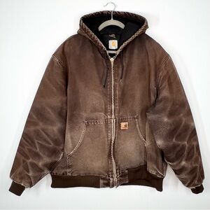 Vintage Carhartt Jacket J130 DKB Brown Hooded Y2K Quilt Lined Distressed XL